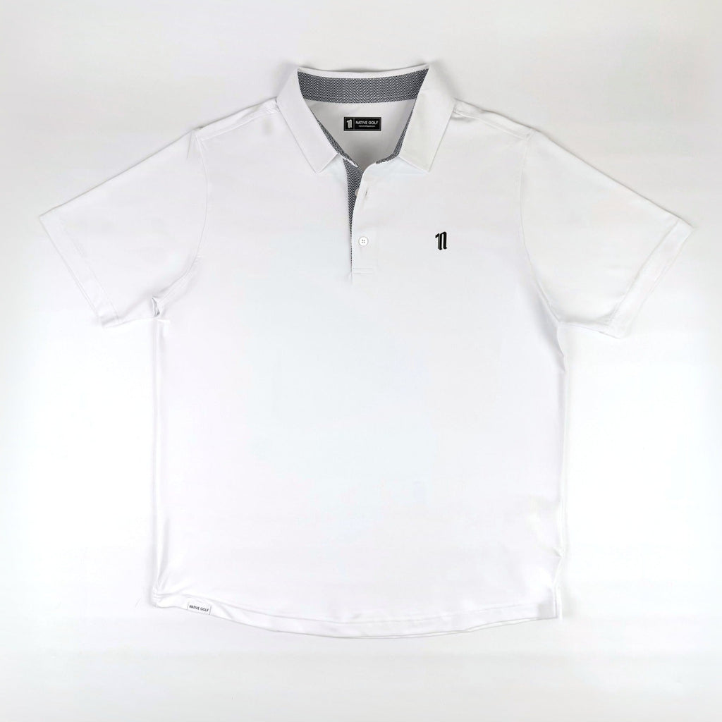 The Early Bird Polo, white, laid flat front view
