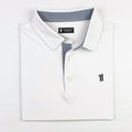 The Early Bird Polo, white, folded, micro herringbone collar liner