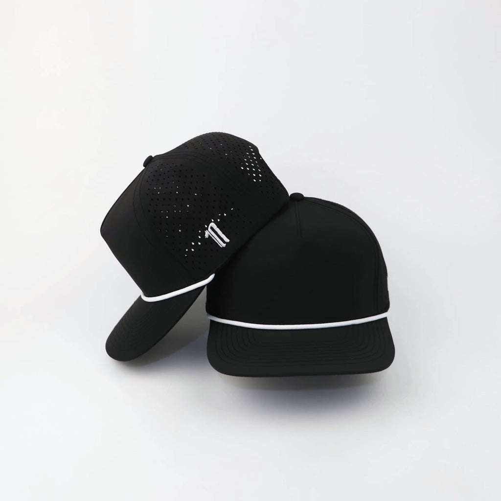 The Eagle "LIGHTS OUT" hat, two hats stacked, side logo