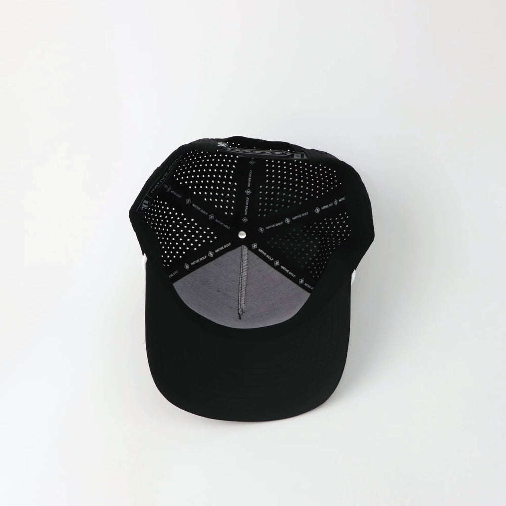 The OG- Black hat, underside showing the printed taping